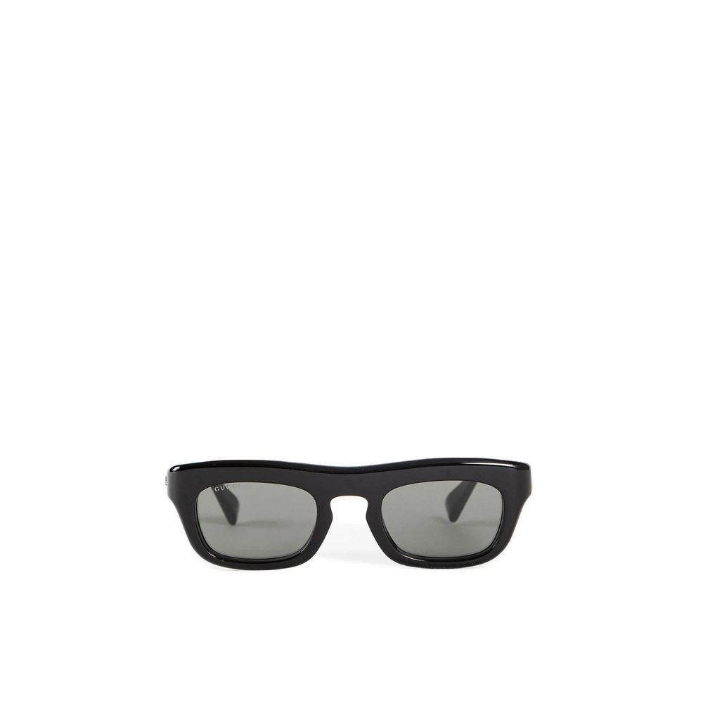 Black rectangular Gucci sunglasses with dark lenses on white background