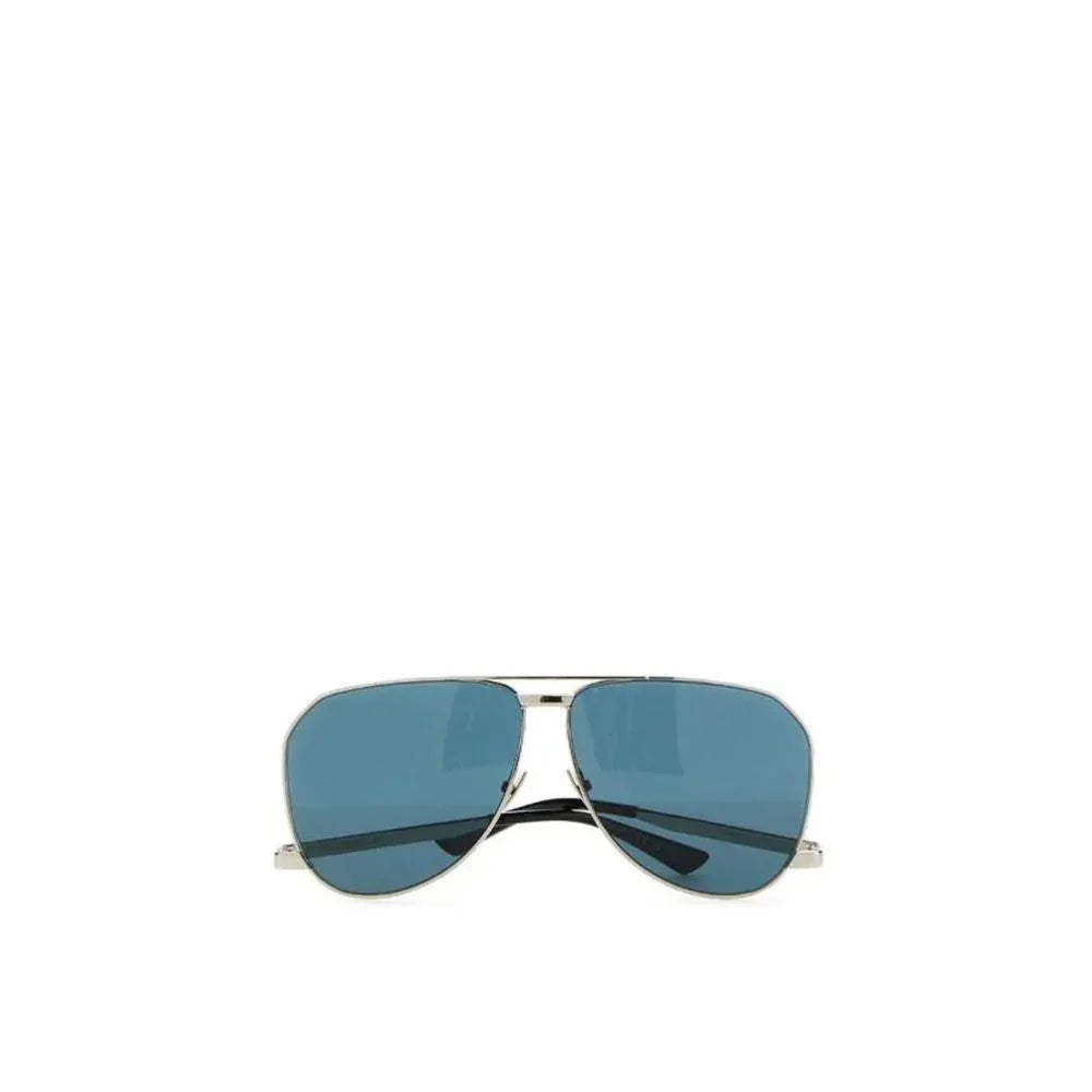 Silver frame aviator sunglasses with blue tinted lenses isolated on white background