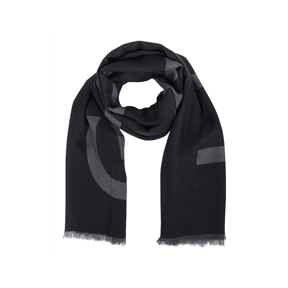Black square scarf with subtle grey border detail on white background