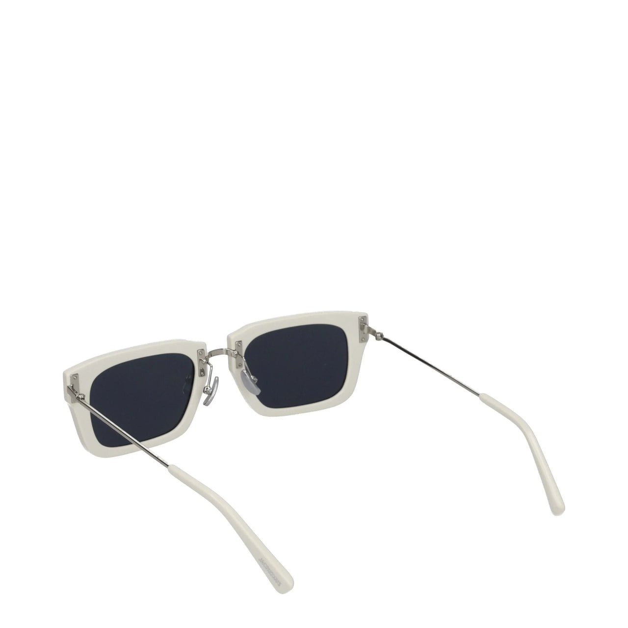 White square frame sunglasses with black lenses and thin metal temples
