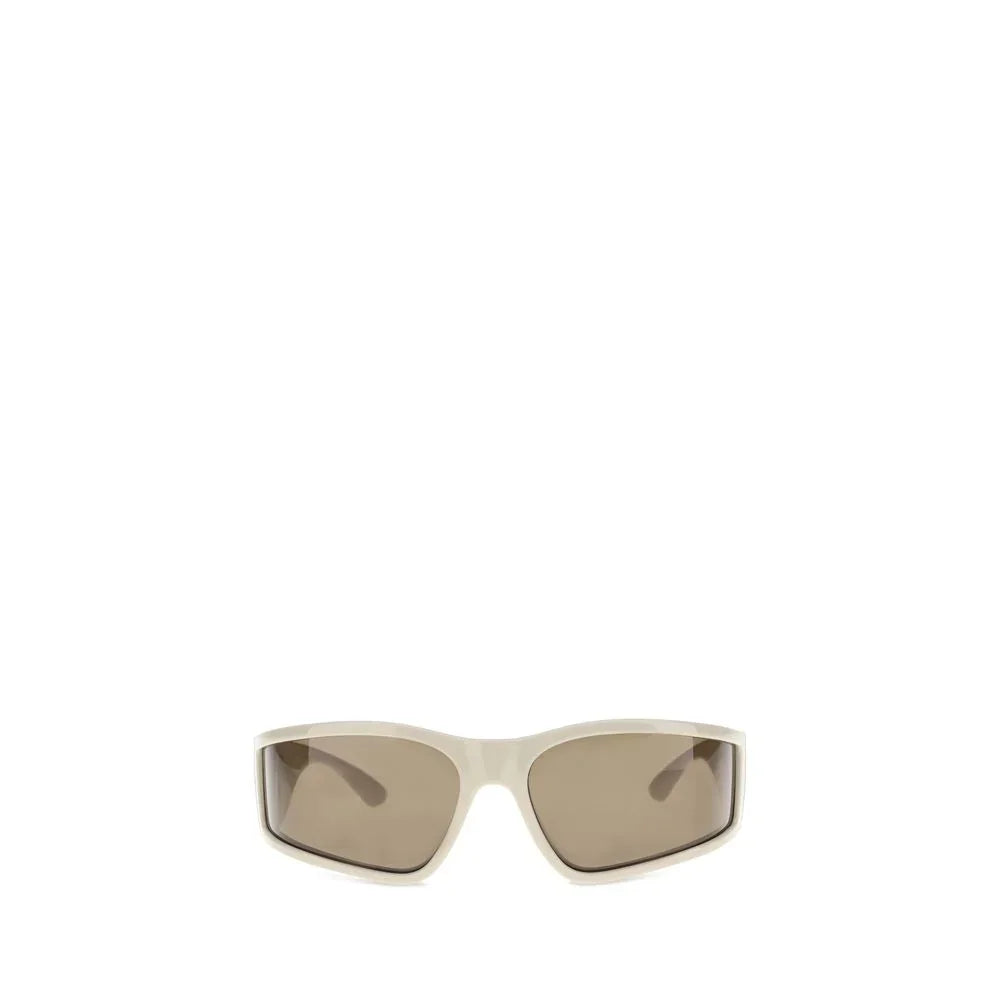 White frame sunglasses with brown tinted lenses on white background