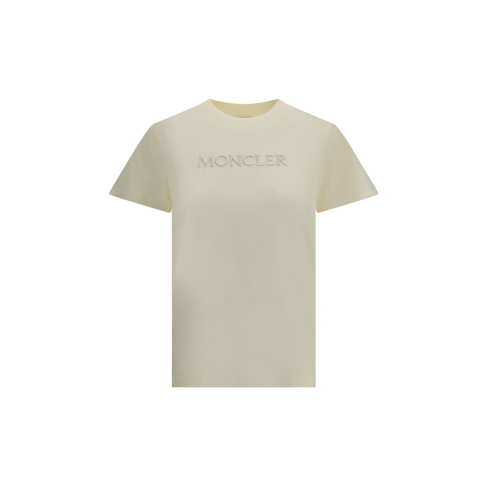 Beige Moncler short sleeve t-shirt with embossed logo front design