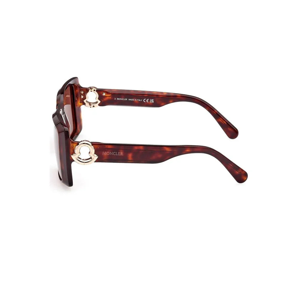 Moncler tortoiseshell square sunglasses with brown lenses and gold logo detail