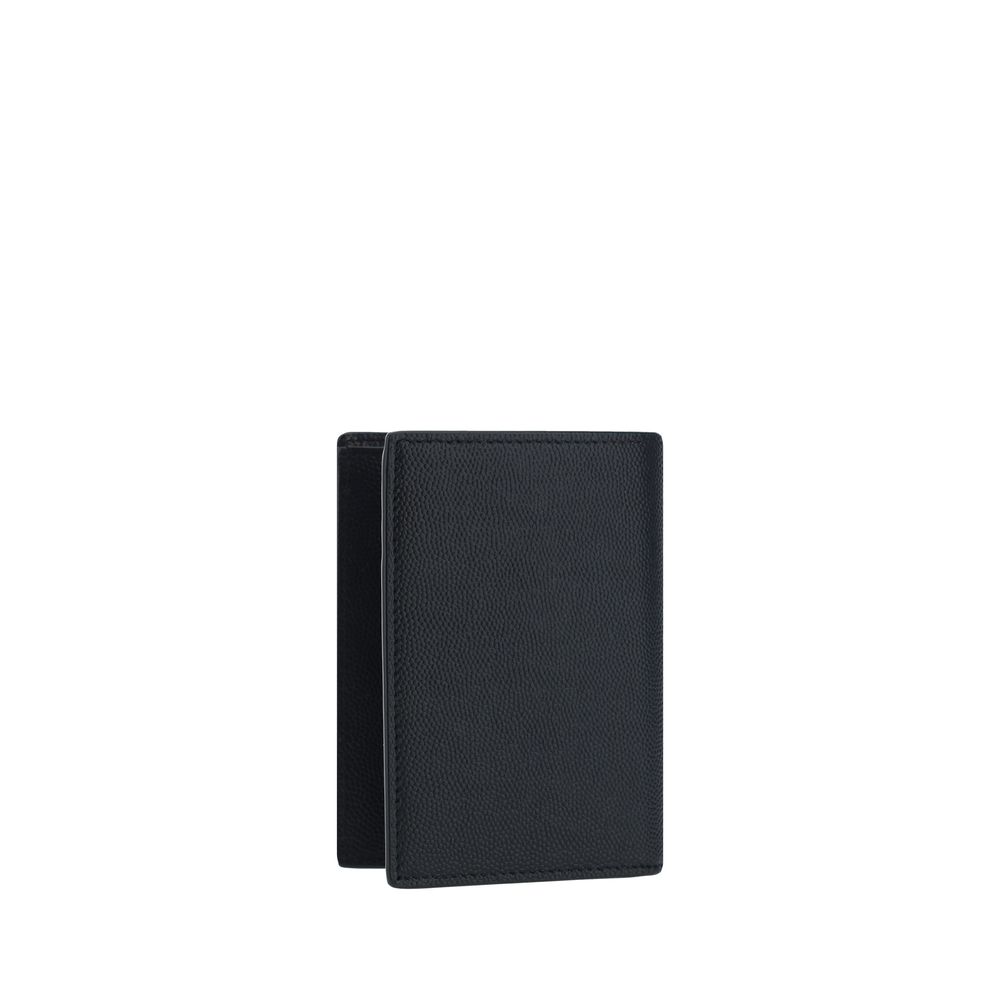 Black Saint Laurent Paris leather wallet with textured finish isolated on white background