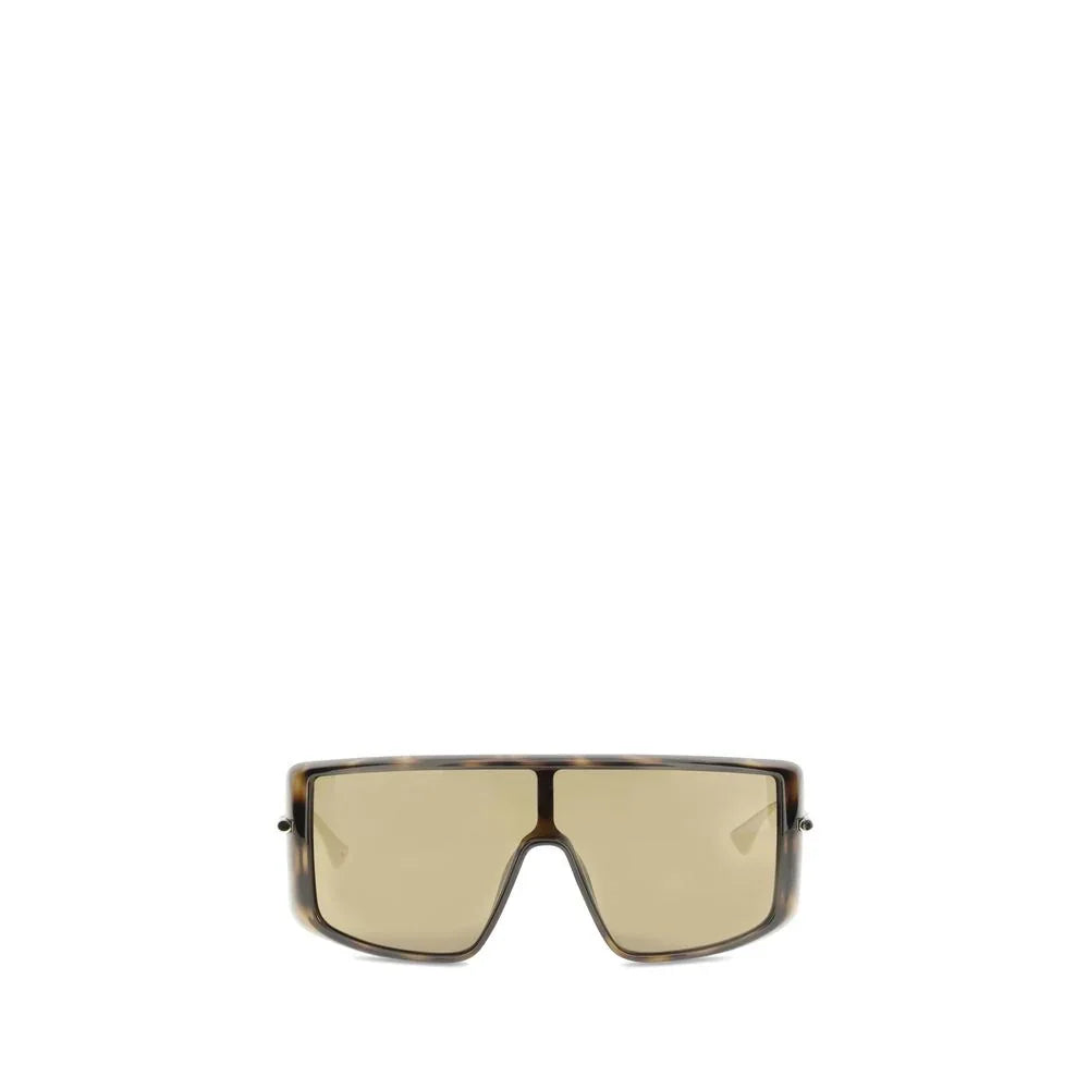 Tortoise shell rectangular shield sunglasses with brown tinted lenses