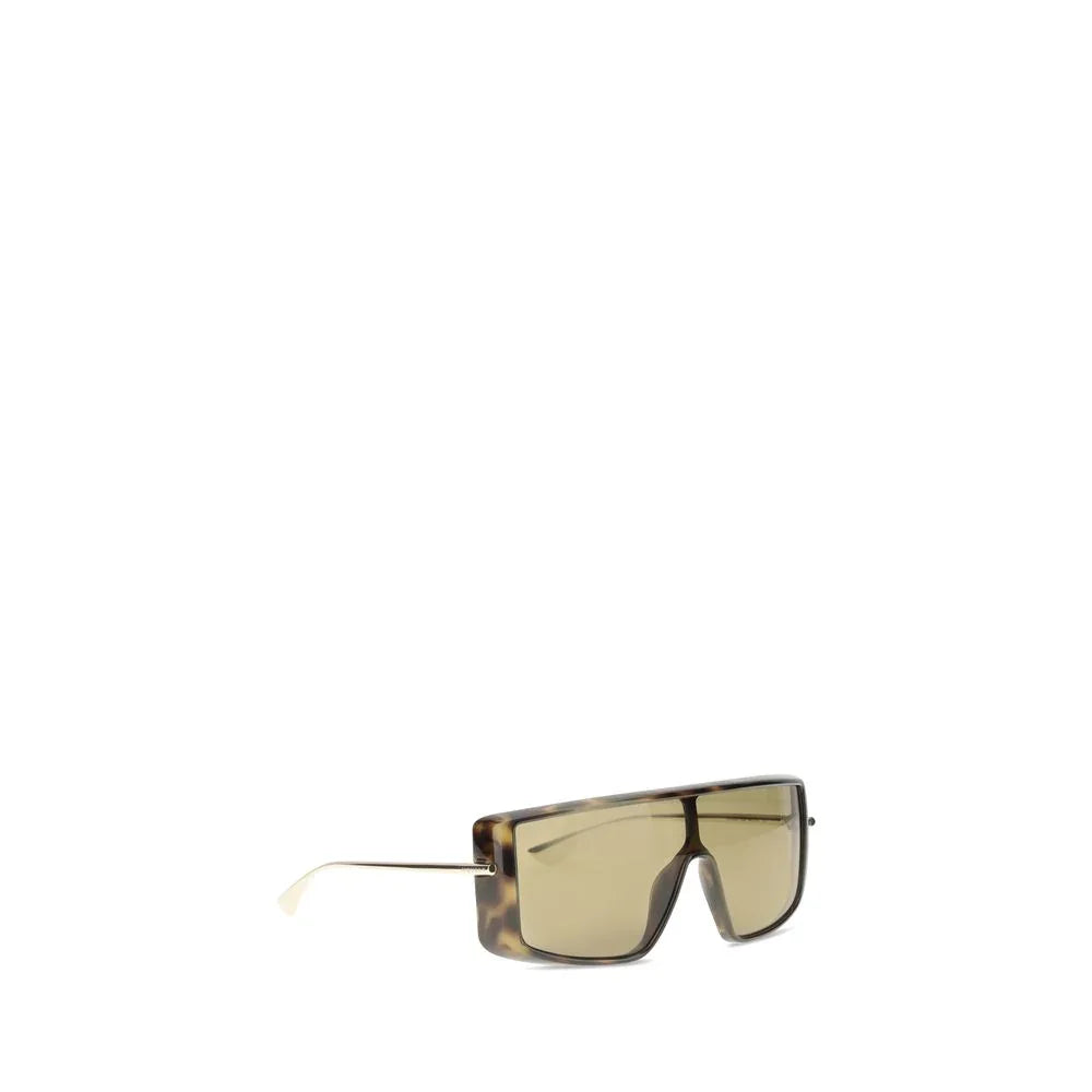 Tortoise shell rectangular shield sunglasses with brown tinted lenses