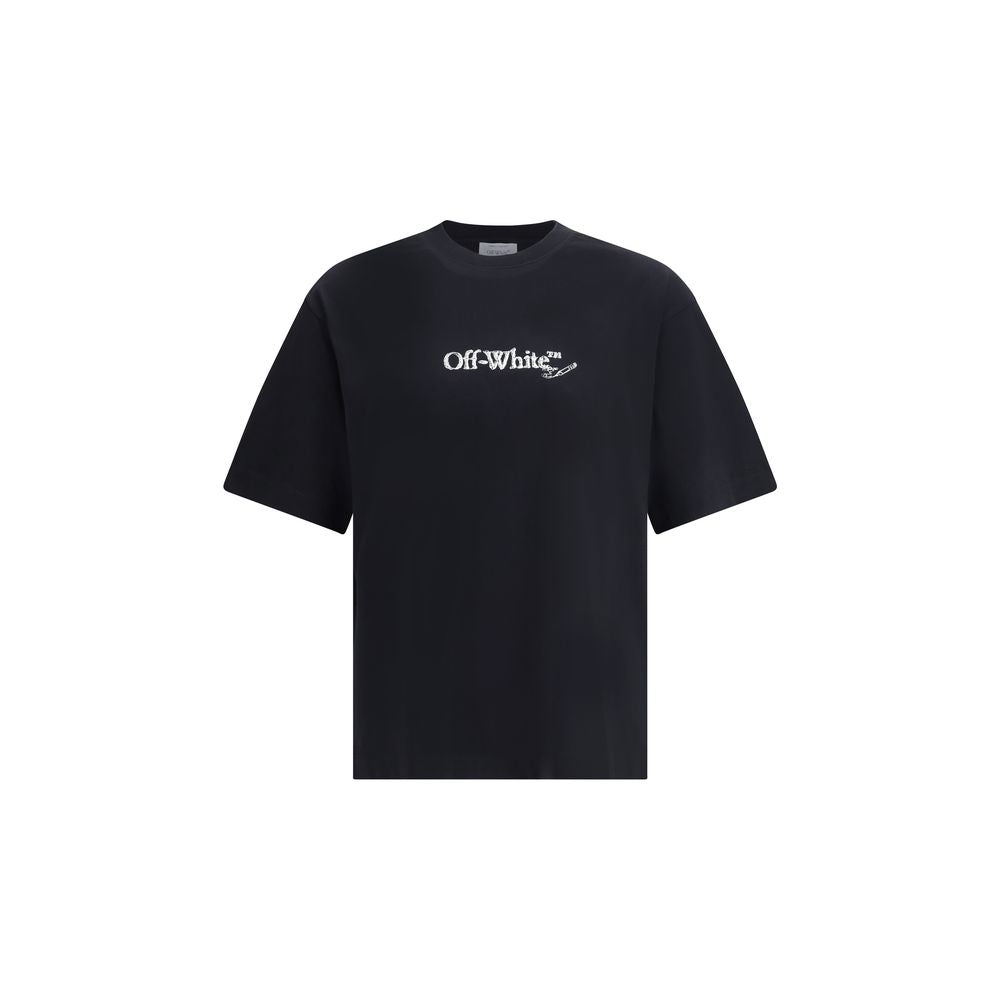 Black Off-White brand short sleeve t-shirt with white logo print on front