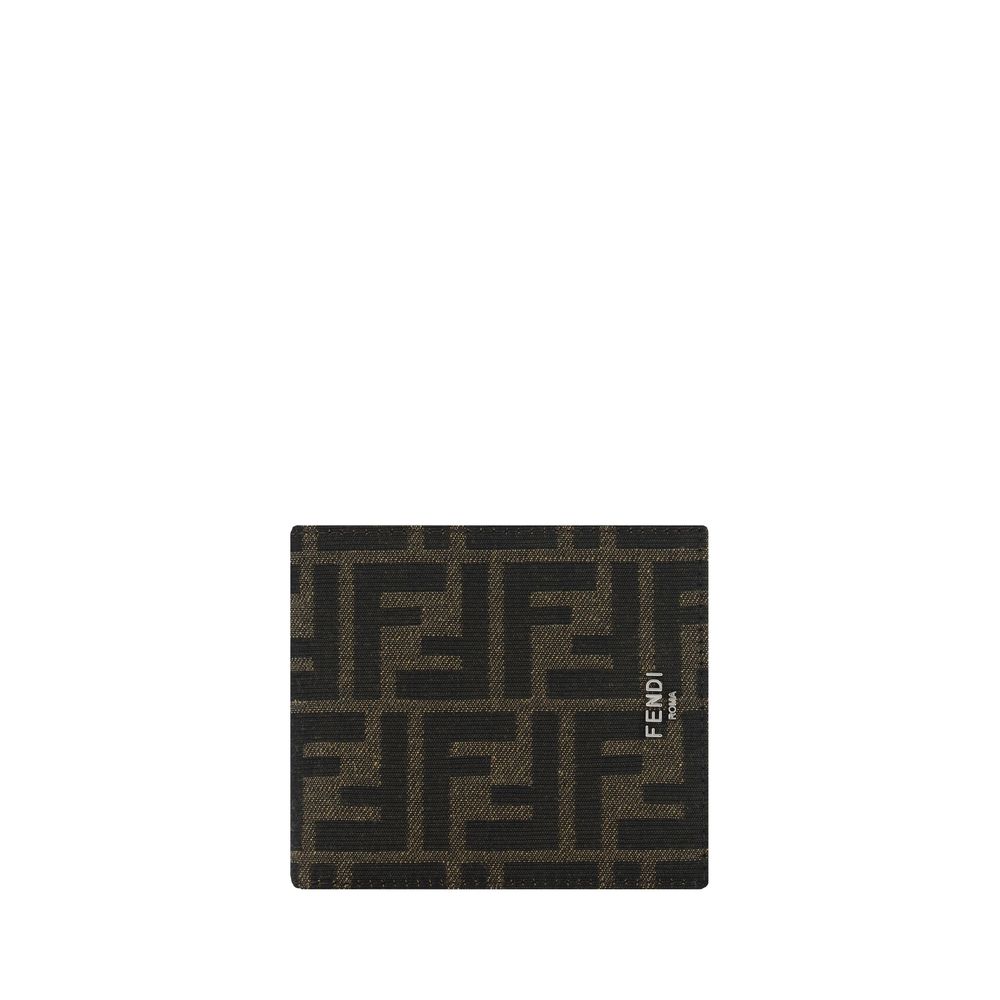 Fendi brown monogram wallet with black FF pattern and white FENDI ROMA logo