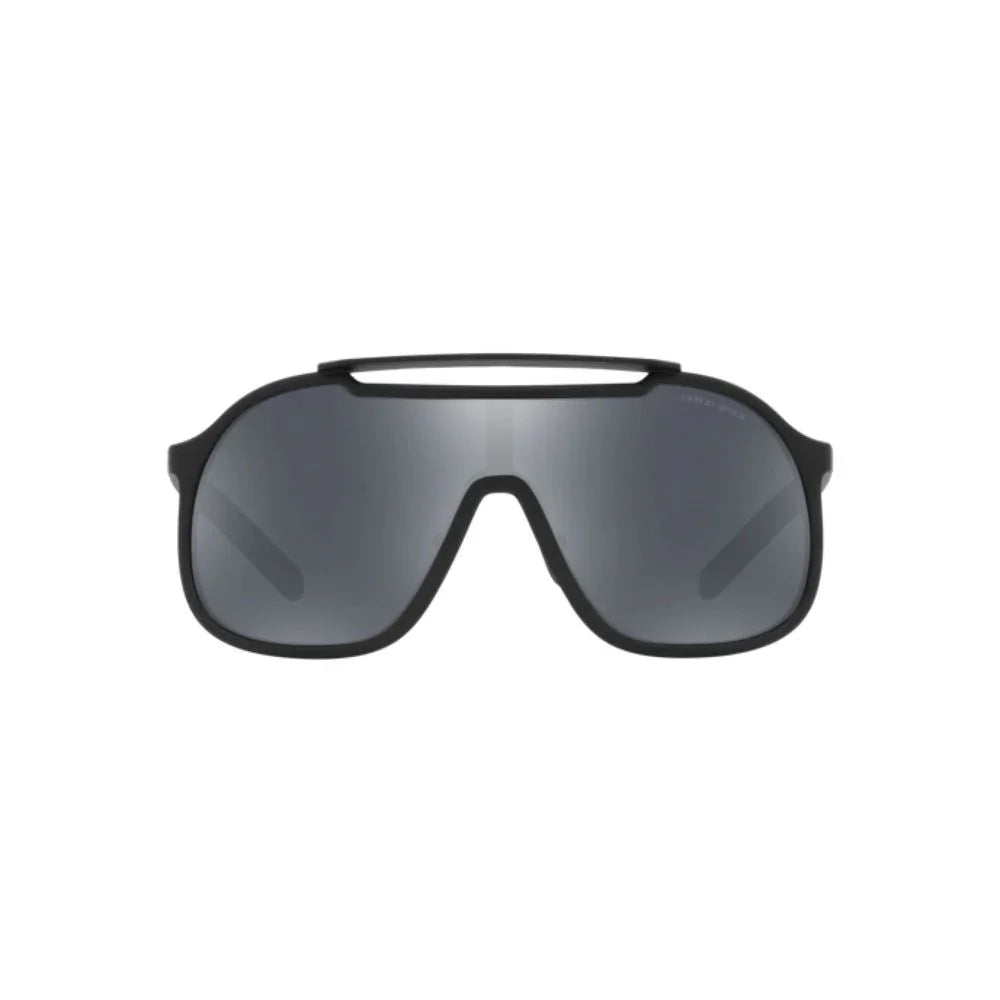 Giorgio Armani black sporty shield sunglasses with double bridge and tinted lenses