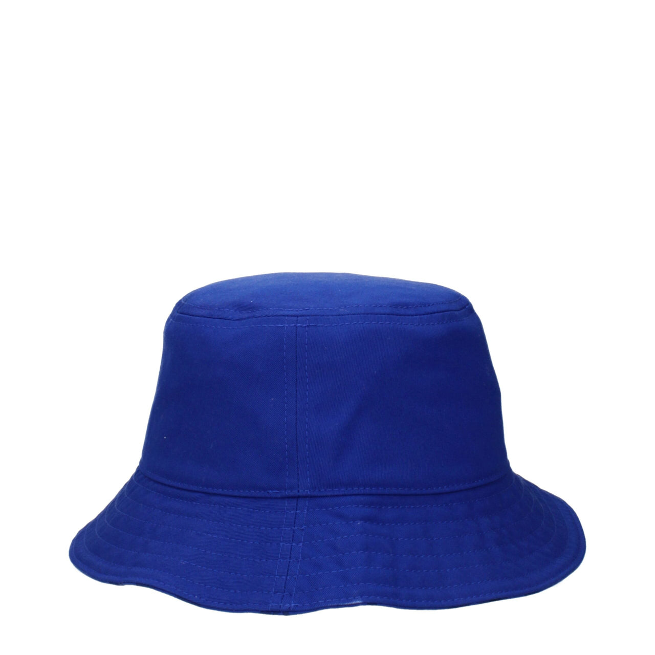 Blue bucket hat with embroidered knight on horseback logo on side