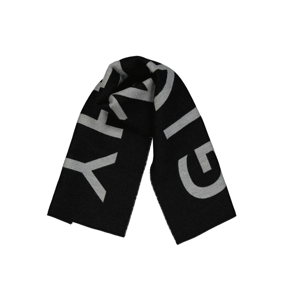 Black folded scarf with large gray letter G on white background