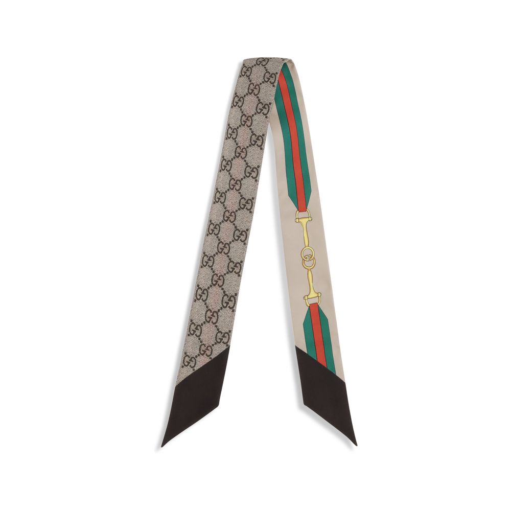 Luxury Gucci silk scarf with GG monogram and green-red-green web stripe design