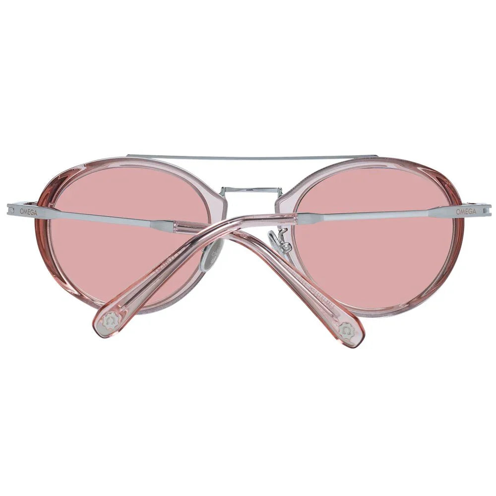 Omega pink round sunglasses with transparent frame and metal arms, fashion eyewear