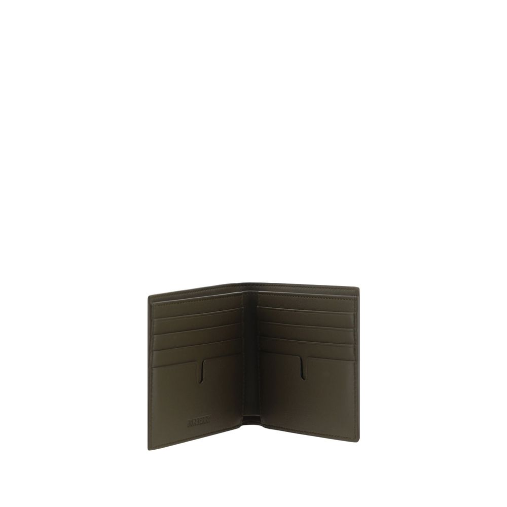 Open brown leather bifold wallet with multiple card slots on white background