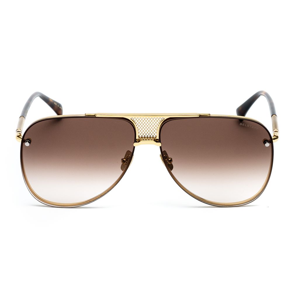 Gold frame aviator sunglasses with brown gradient lenses and mesh detail on bridge