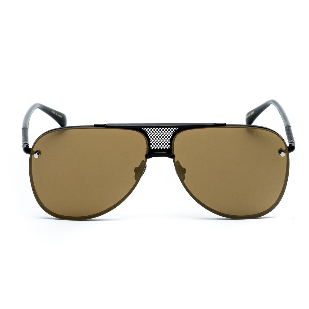 Brown aviator sunglasses with black metal frame and mesh bridge, isolated on white background
