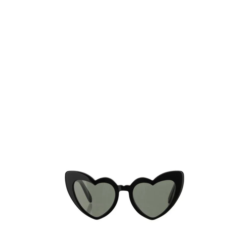 Black cat-eye sunglasses with heart-shaped dark lenses on white background
