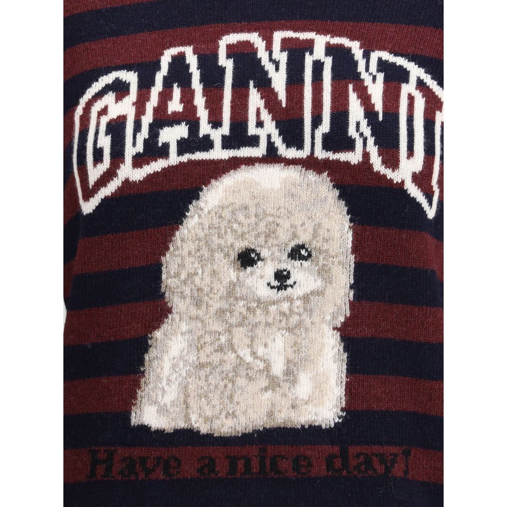 Striped sweater with poodle graphic and text 'GLANNDI' and 'Have a nice day' in knit design