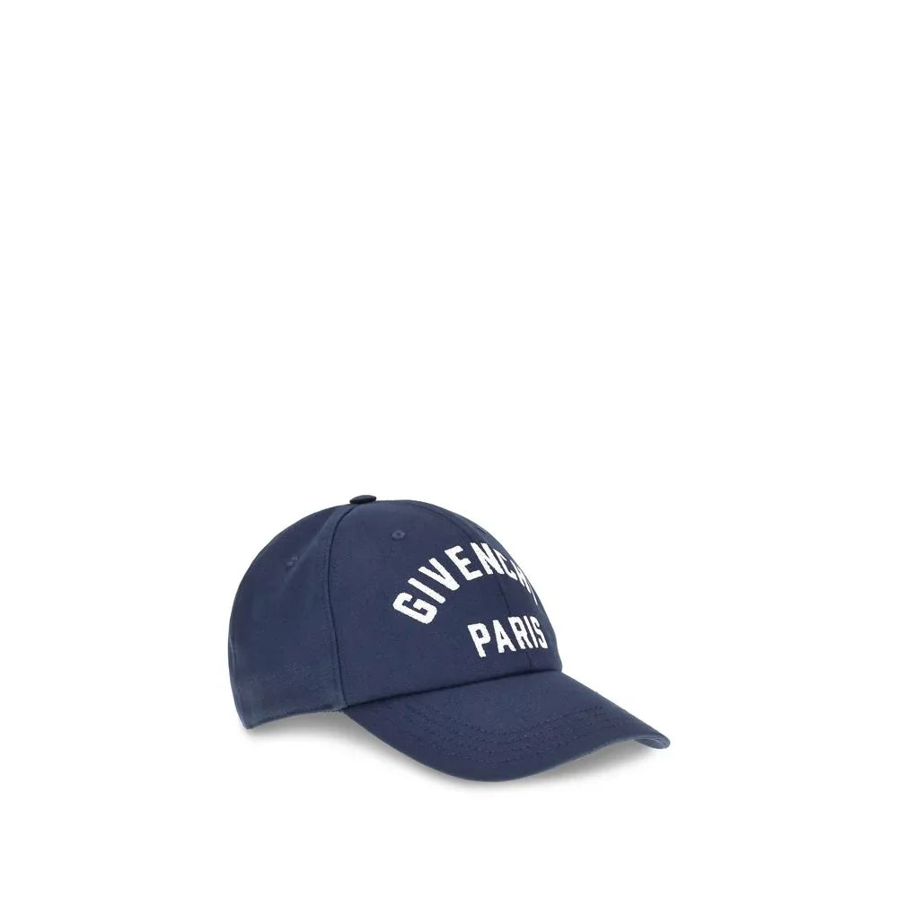 Navy blue baseball cap with white Givenchy Paris logo embroidery