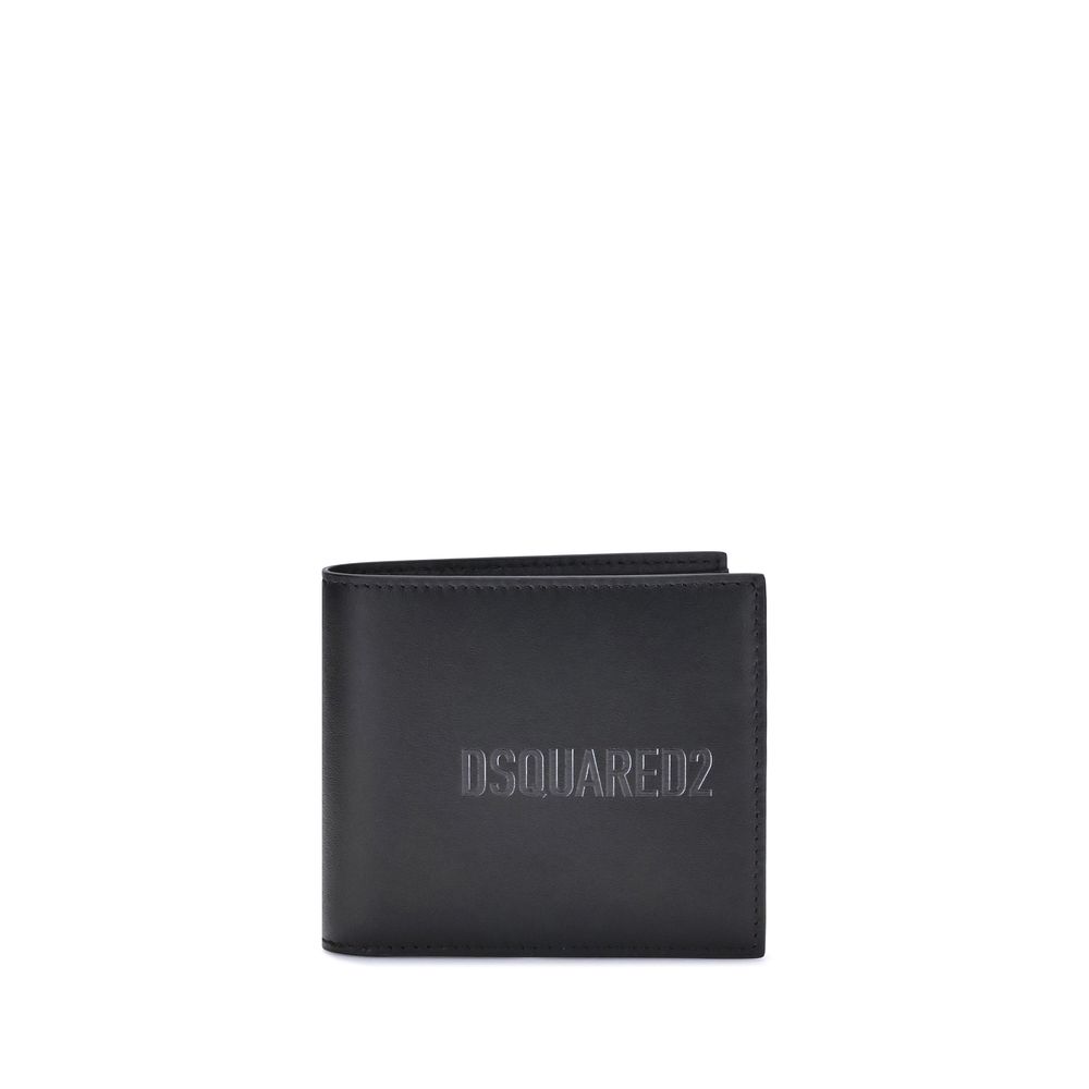 Black DSQUARED2 leather bifold wallet with embossed logo on front
