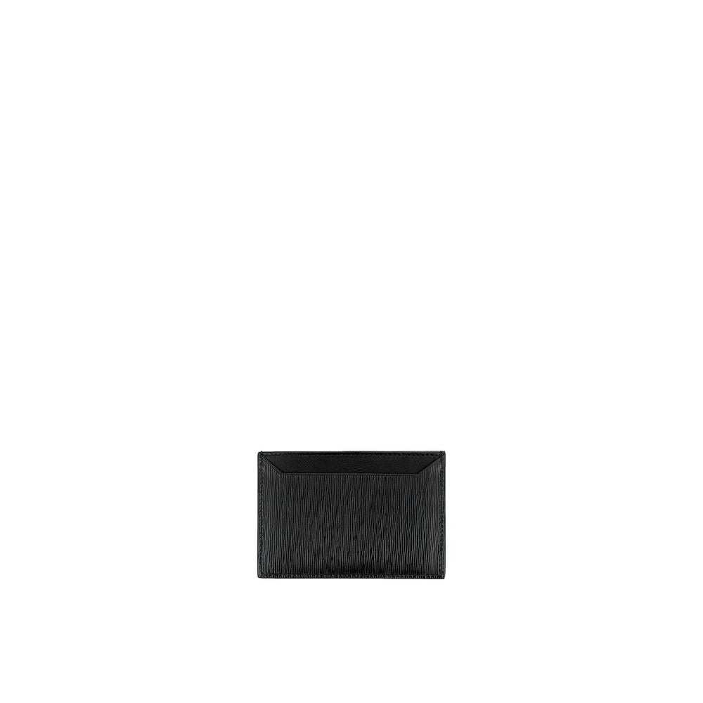 Black textured leather card holder wallet on white background