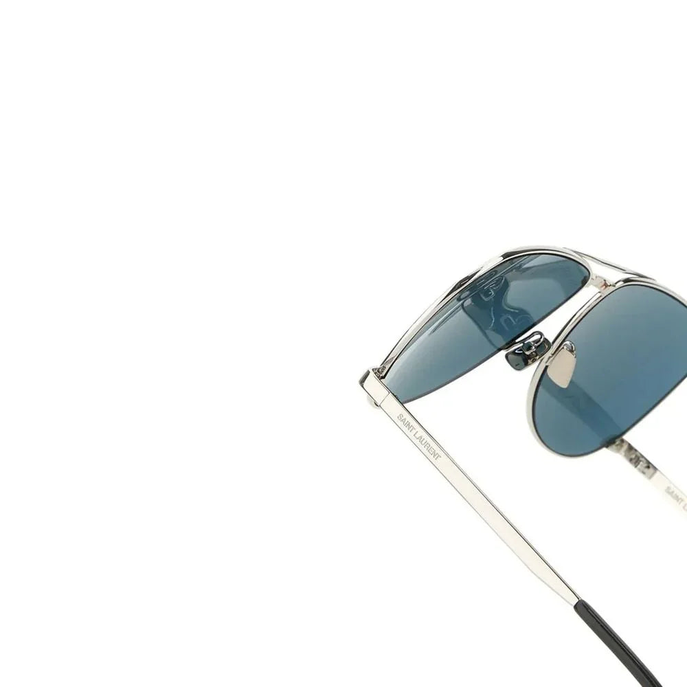 Saint Laurent aviator sunglasses with silver metal frame and blue tinted lenses