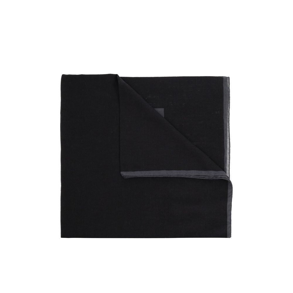 Black square scarf with subtle grey border detail on white background
