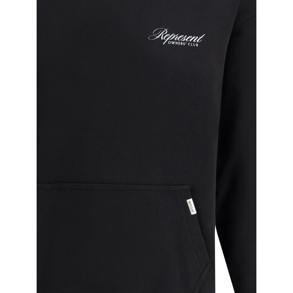 Black hoodie with Represent Owners' Club white logo on chest and kangaroo pocket
