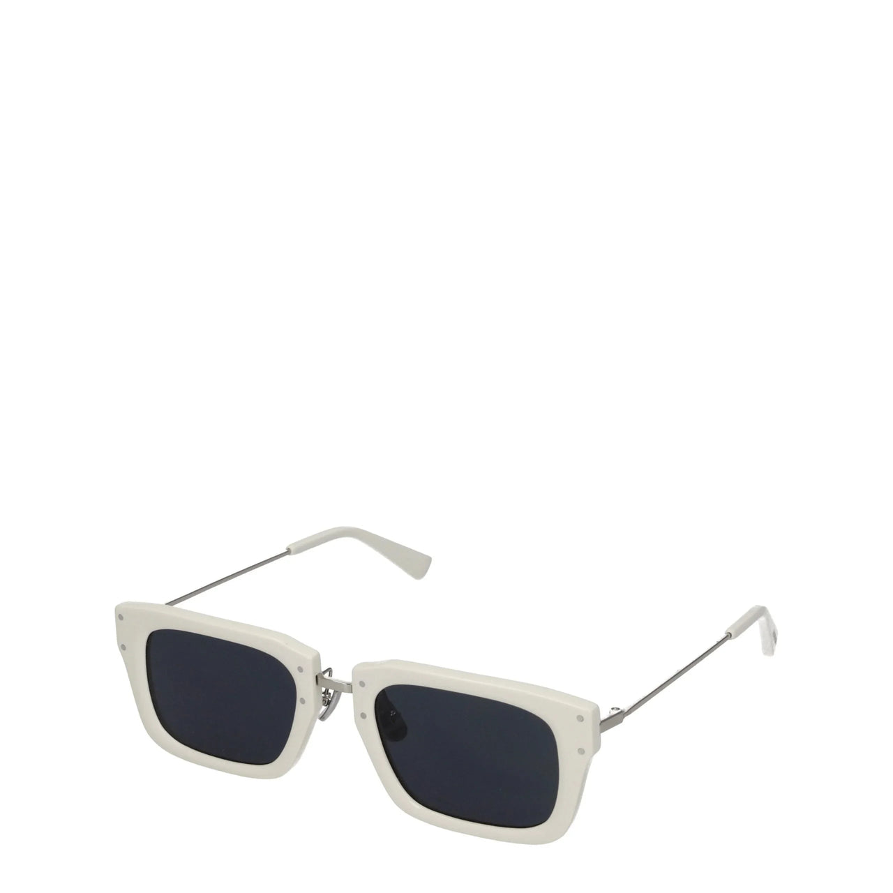 White square frame sunglasses with black lenses and thin metal temples