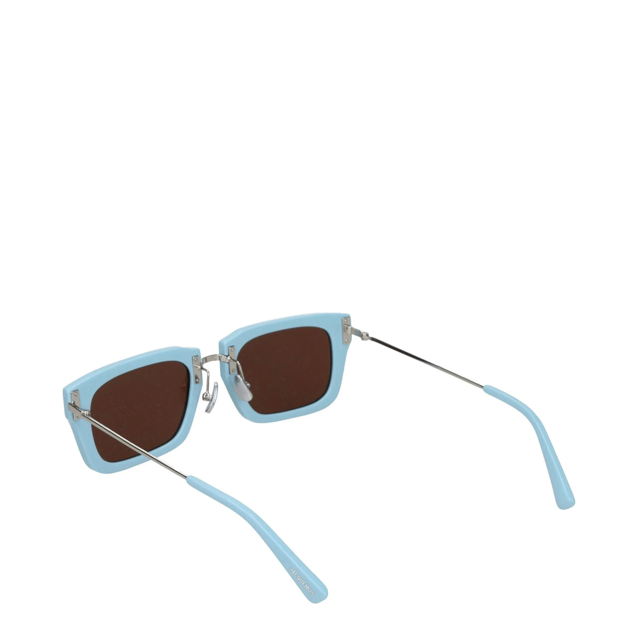 Stylish blue square sunglasses with brown lenses and thin silver metal temples