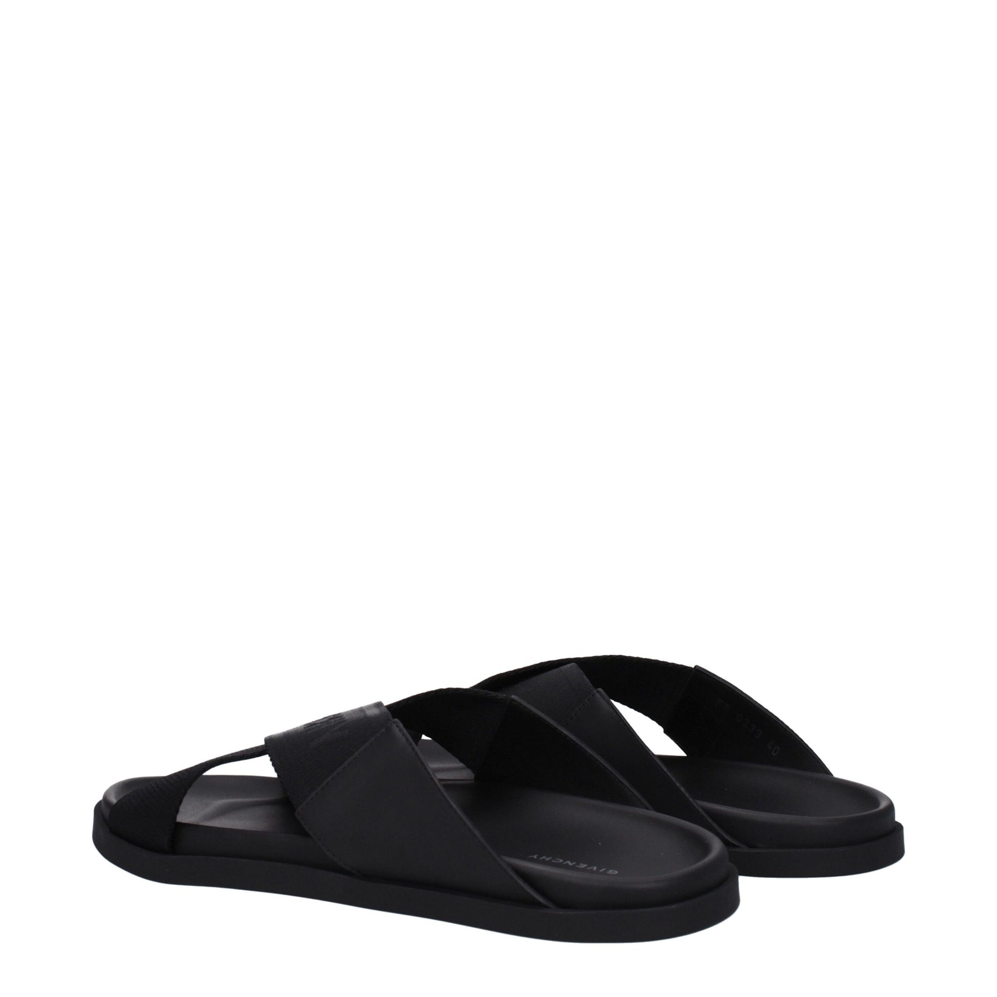 Pair of black Givenchy men's slide sandals with crisscross straps and flat soles