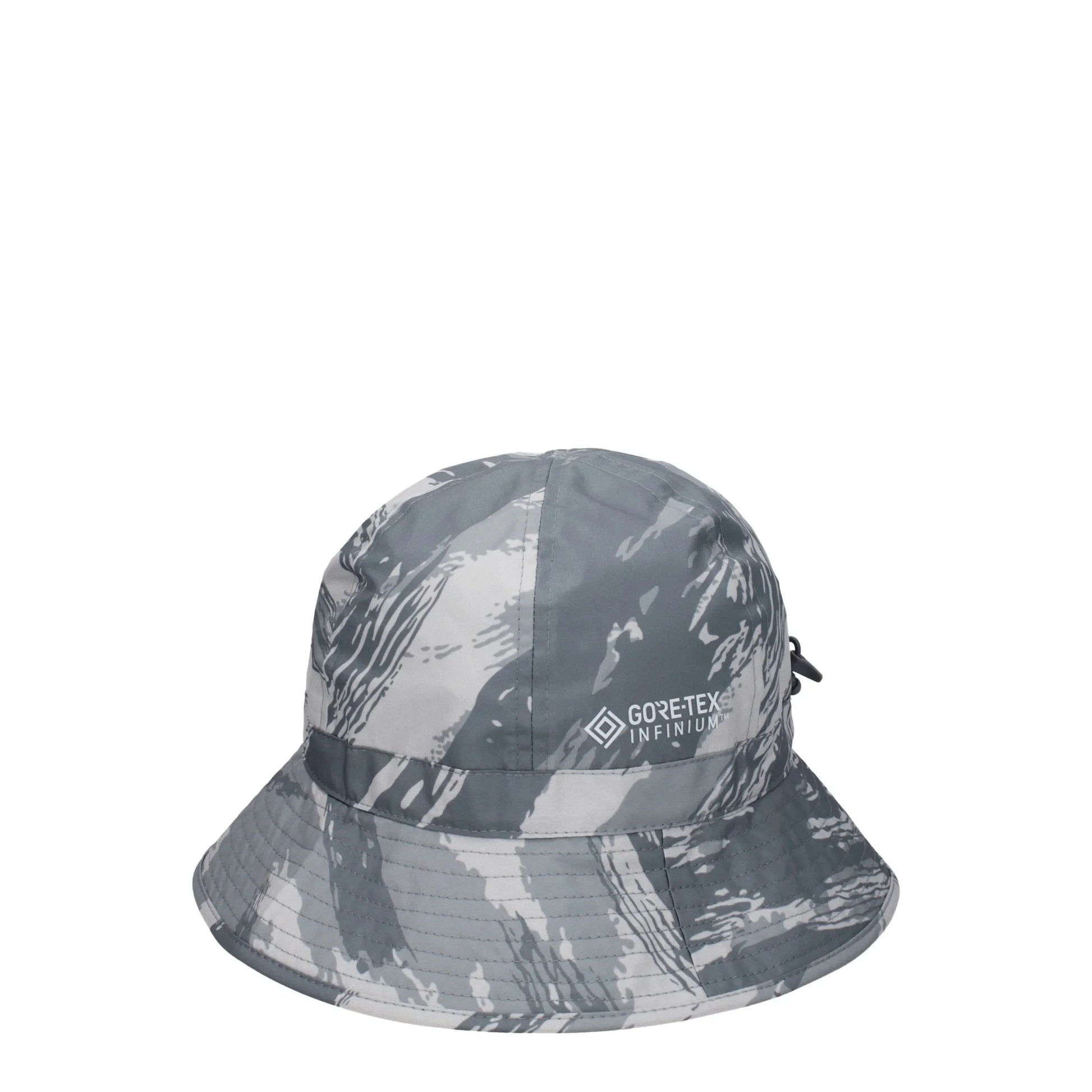Gray and white patterned GORE-TEX INFINIUM bucket hat with adjustable back strap