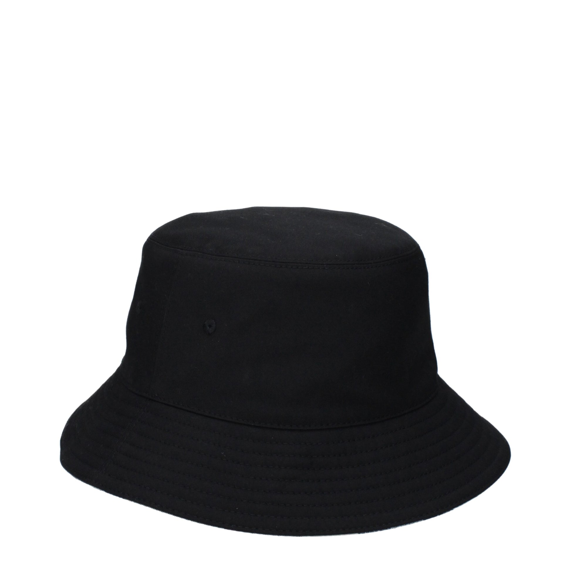 Black cotton bucket hat with stitched brim and ventilation eyelets