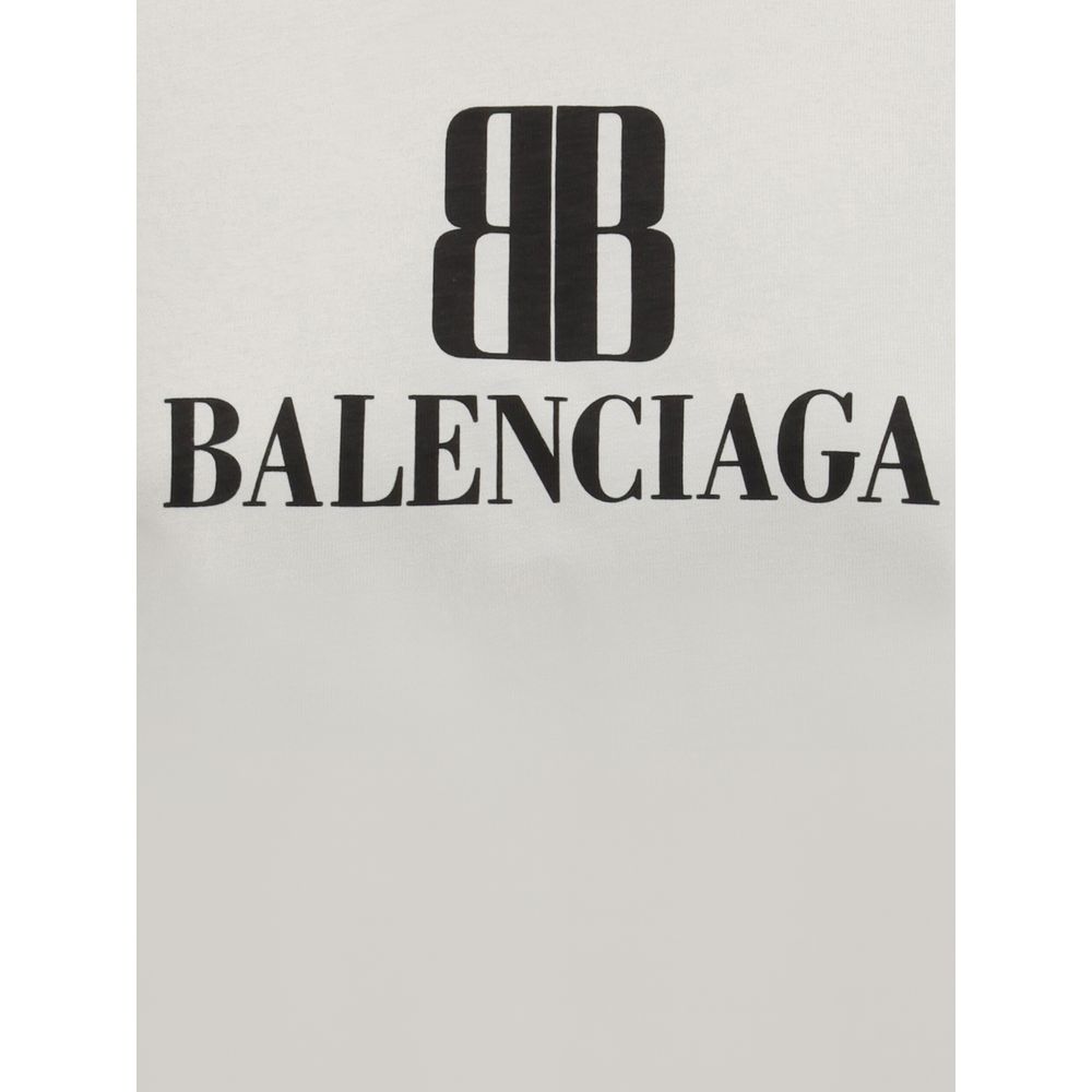 White fabric with black Balenciaga logo and double B emblem printed on it