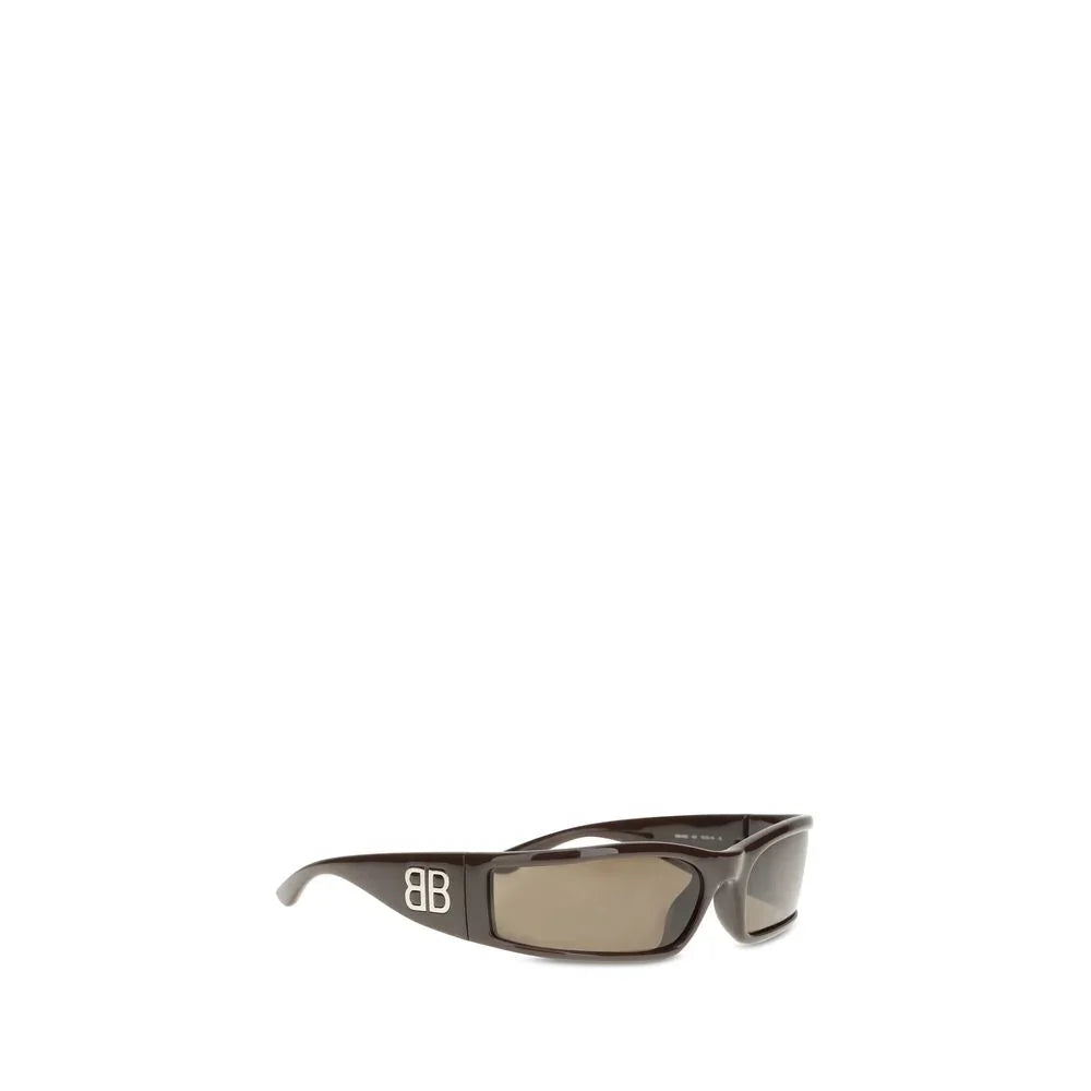 Black wraparound sunglasses with brown lenses and double B logo on the temple