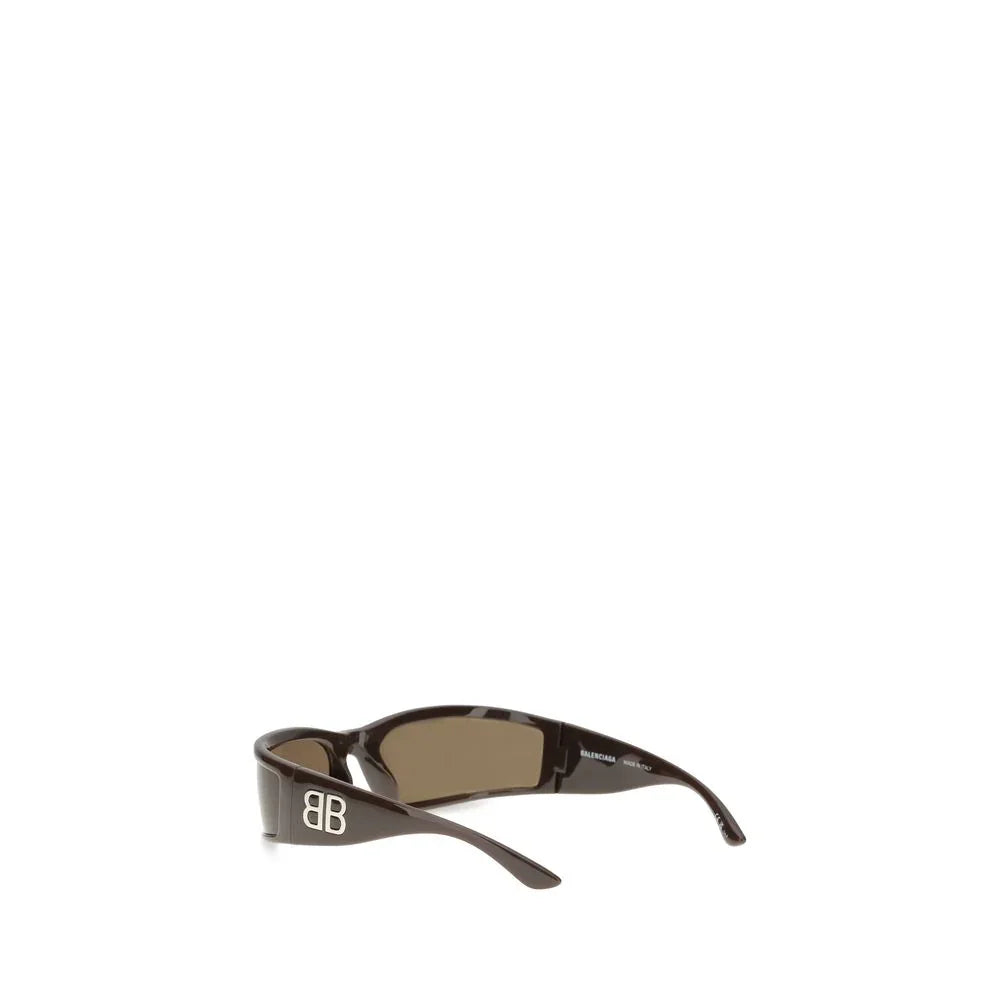 Balenciaga black narrow frame sunglasses with brown lenses and BB logo on temples