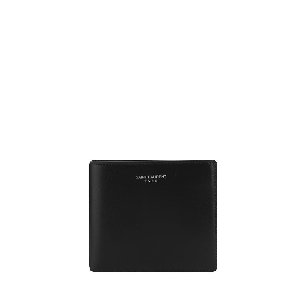 Saint Laurent Paris black leather bifold wallet with embossed logo
