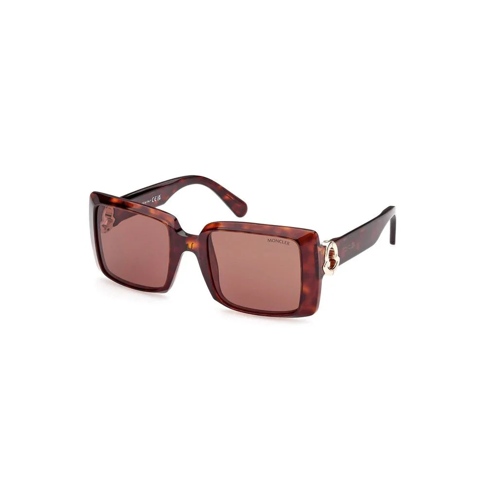 Moncler tortoiseshell square sunglasses with brown lenses and gold logo detail