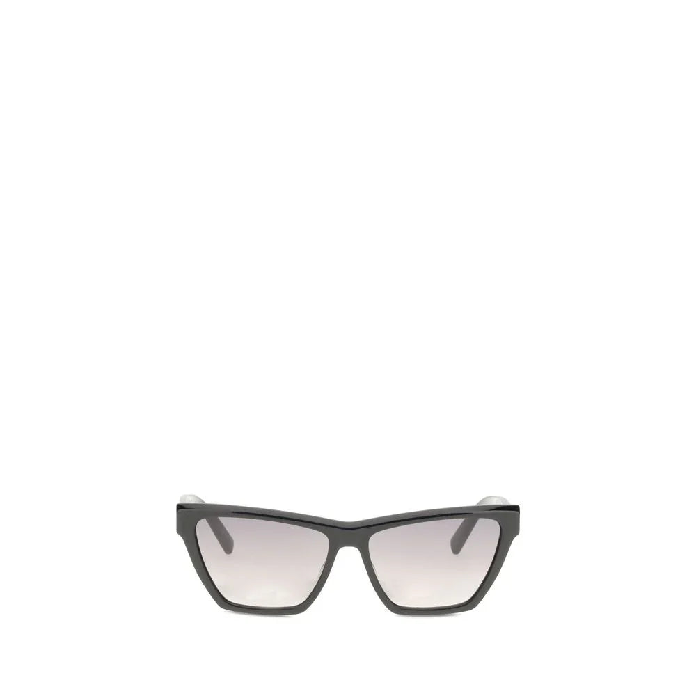 Black cat-eye sunglasses with gradient gray lenses on white background