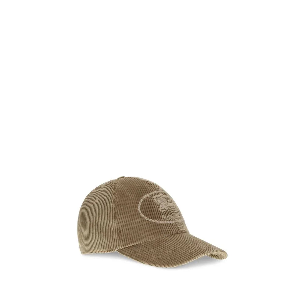 Beige corduroy baseball cap with embroidered logo on front