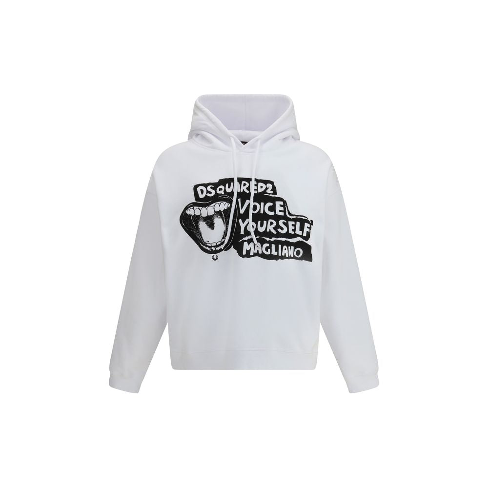 White DSQUARED2 hoodie with black graphic of open mouth and text Voice Yourself Magliano