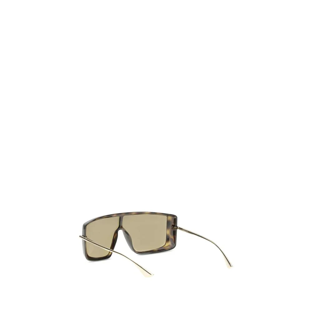 Modern rectangular tortoiseshell sunglasses with brown lenses and thin gold temples