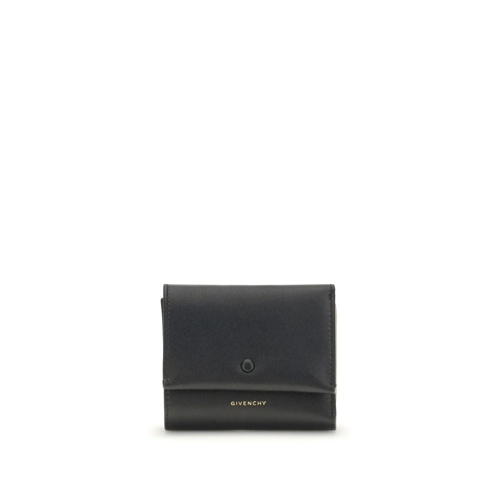 Black Givenchy leather wallet with snap button closure and gold logo