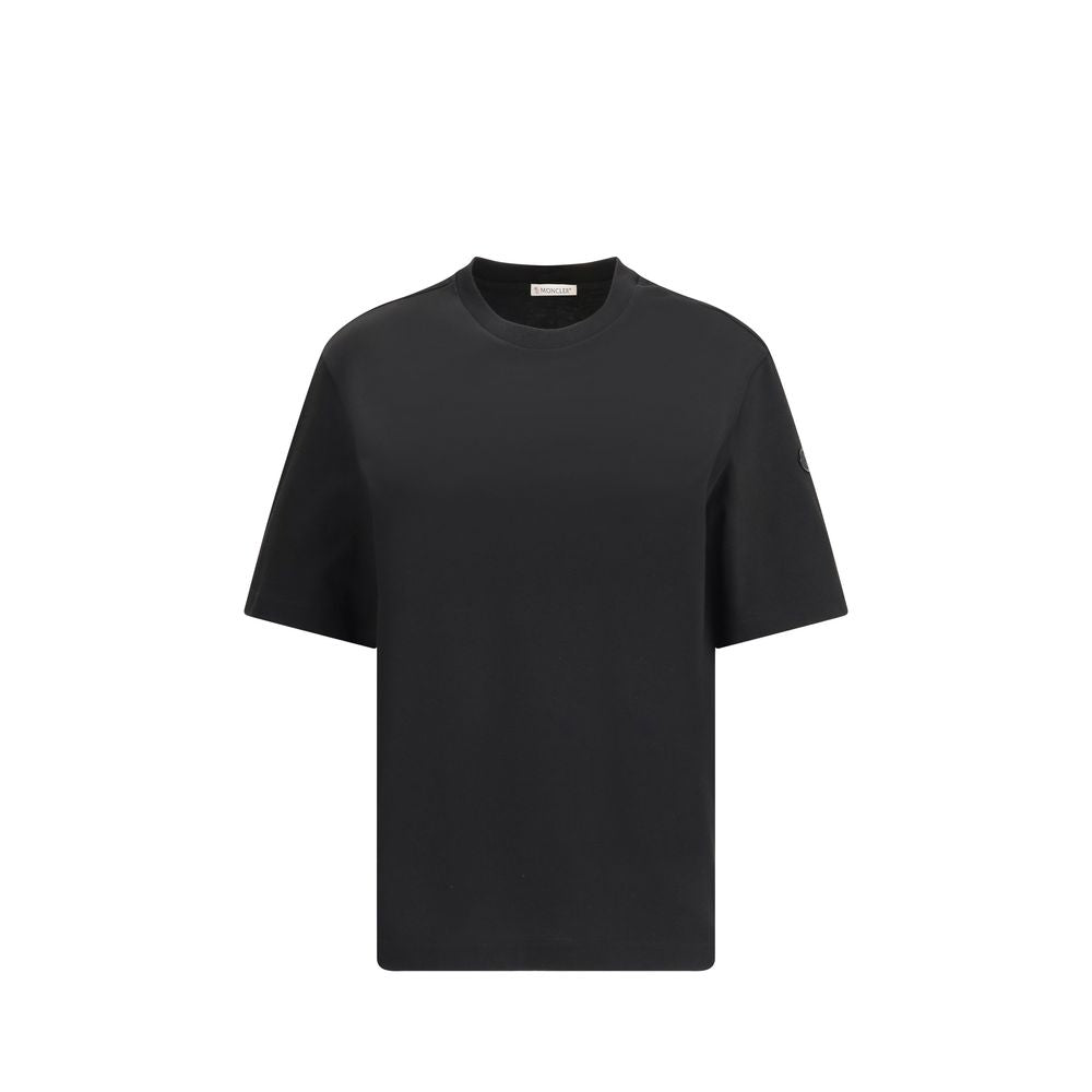 Black Moncler short-sleeve crewneck t-shirt with logo patch on sleeve