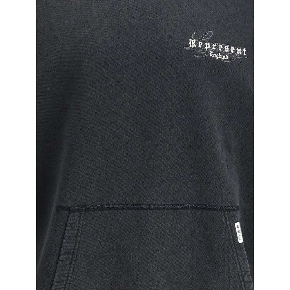 Black Represent England hoodie with front pocket and white embroidered logo on chest