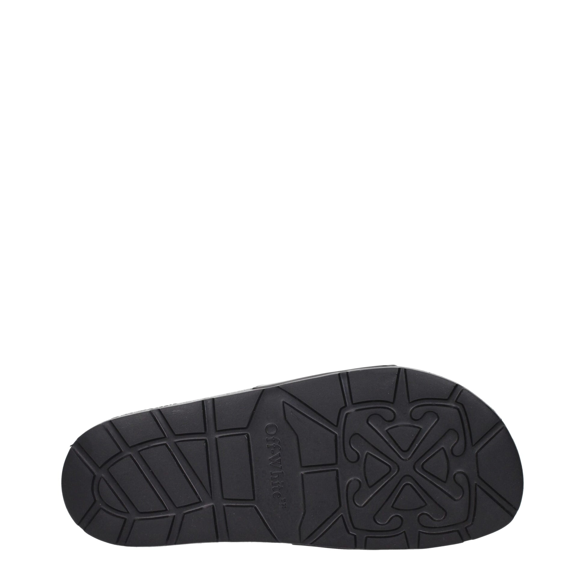 Black shoe sole with Off-White logo and textured tread pattern