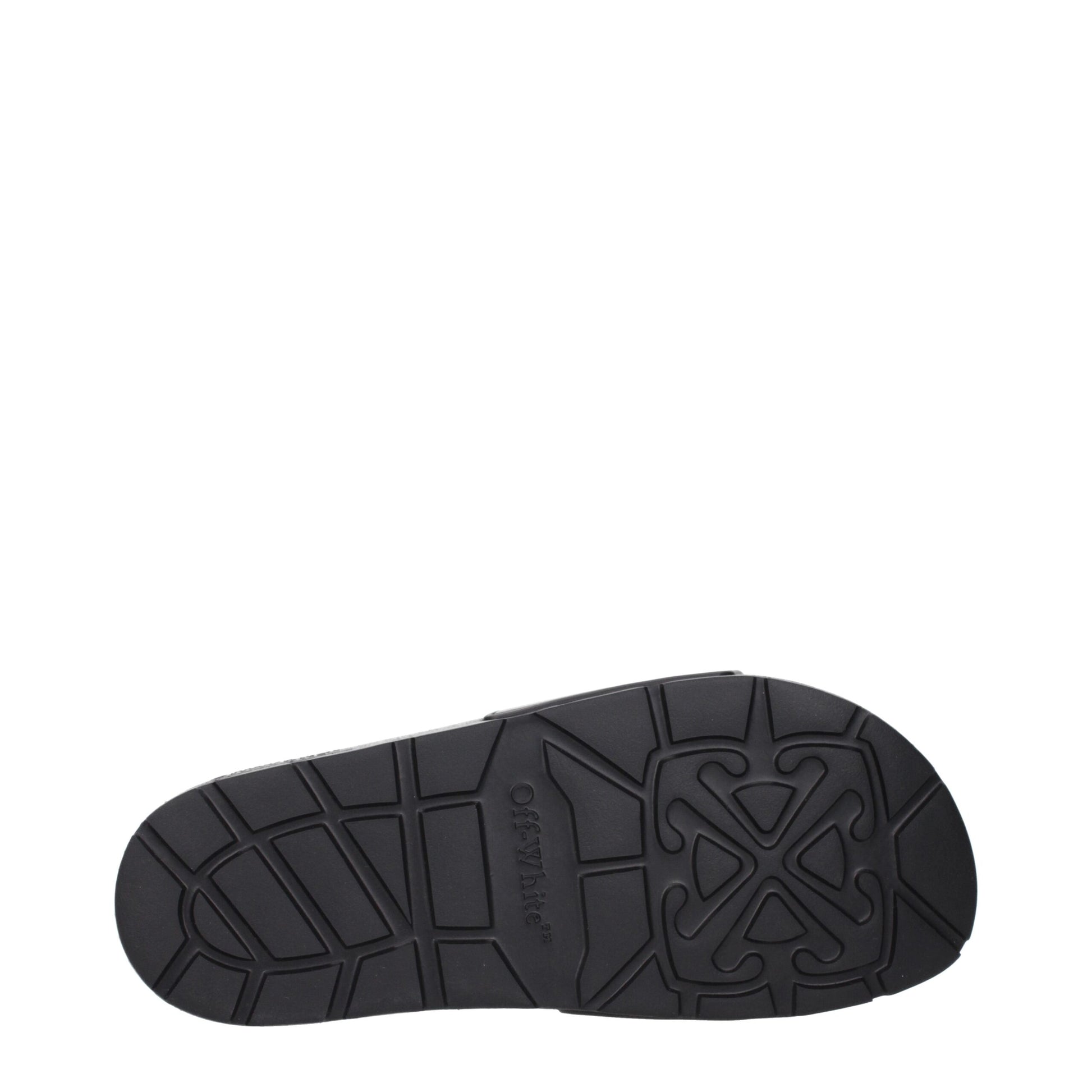 Black Off-White shoe sole with distinctive tread pattern and logo embossed