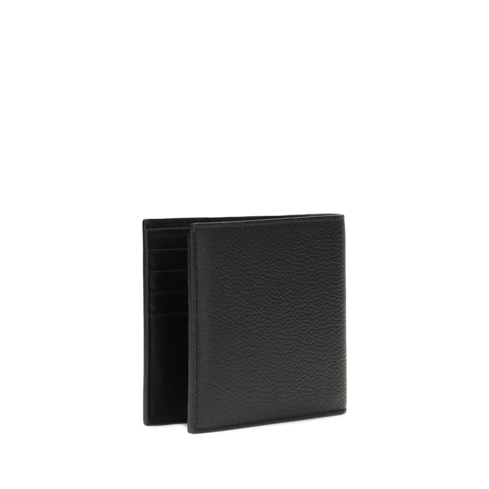 Black leather men's bifold wallet with card slots, isolated on white