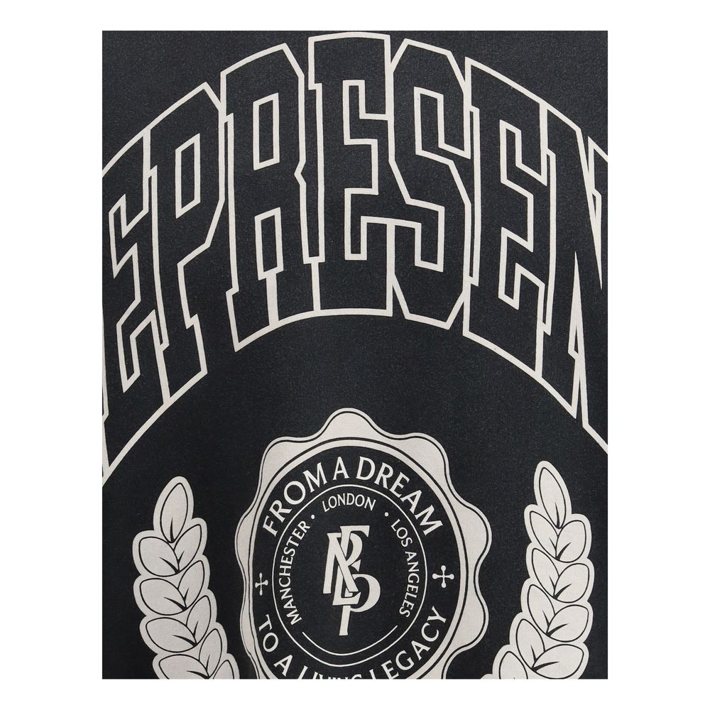 Black fabric with white bold text 'REPRESENT' and emblem featuring 'From a dream to a living legacy' and cities names