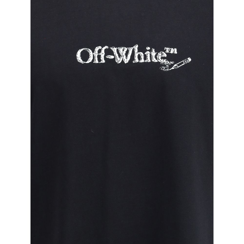 Black t-shirt with white Off-White™ logo and paintbrush graphic